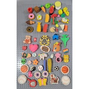 Huge Lot Erasers Over 50 Pieces Collection Animals Sports Food Holidays Eyeballs